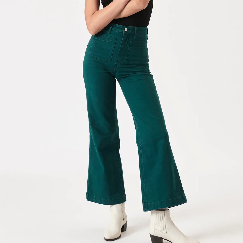 Rollas Emerald green high rise wide leg sailor jean pants 29